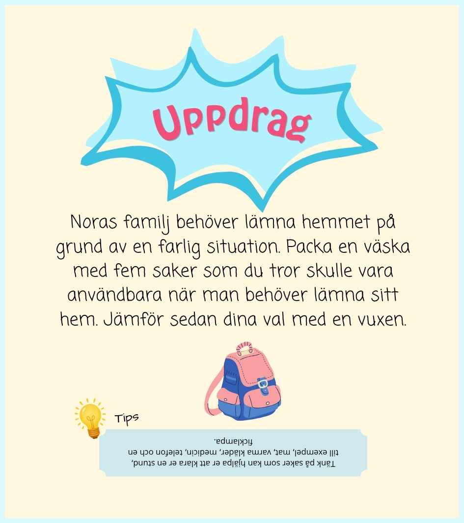 Uppdragskort om att packa en beredskapsväska