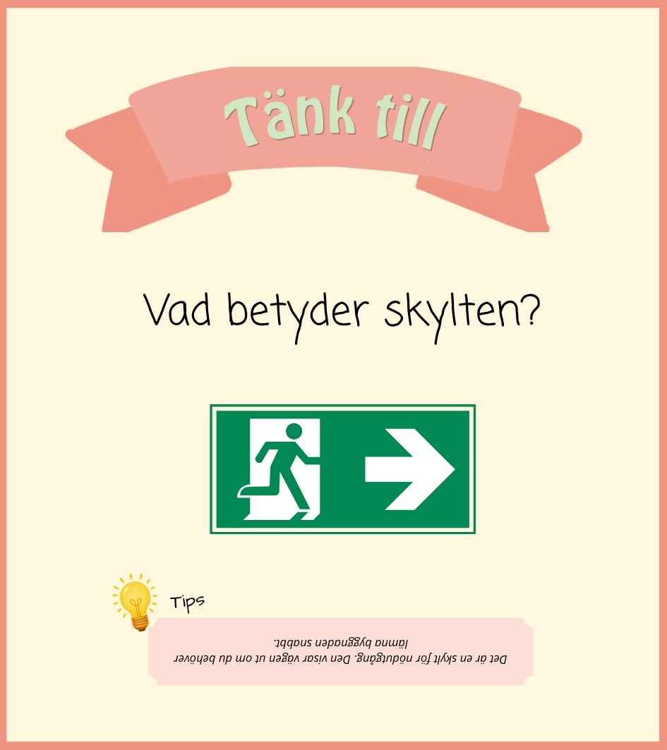 Tänk till-kort om nödutgångsskylten